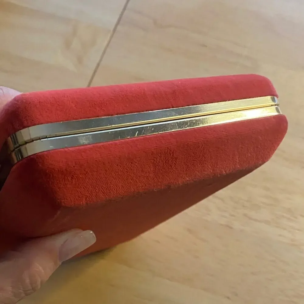 Red Velvet Jewelry Box with Gold Trim